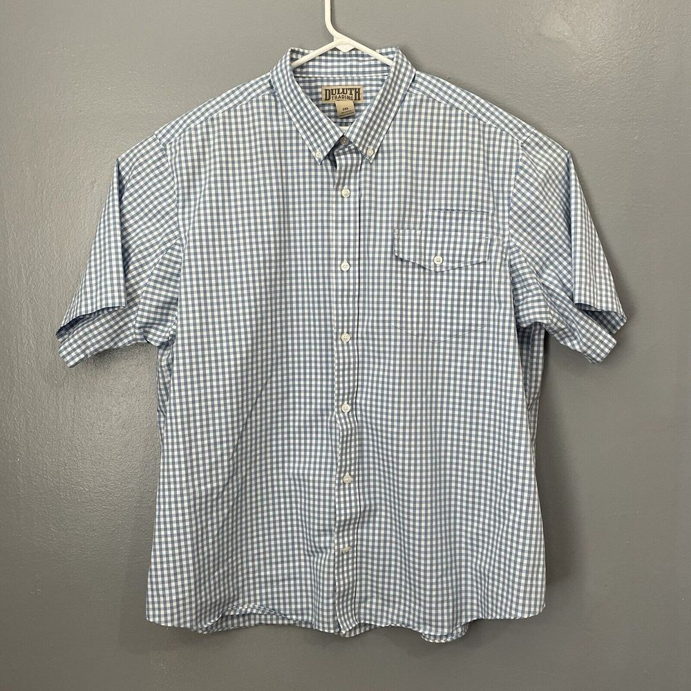 Duluth Button Down Shirt Mens‎ Size XXL 2XL Short Sleeve Untucked Blue Plaid